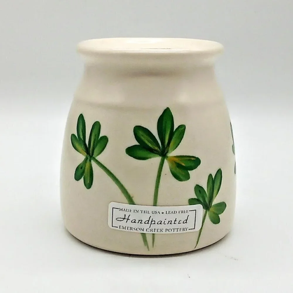 Emerson Creek Pottery Hand-Painted Green Leaf Ceramic Sugar Jar